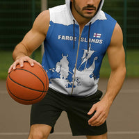 Faroe Islands Sleeveless Zip Hoodie with Viking Ship and Map Silhouette - Wonder Print Shop