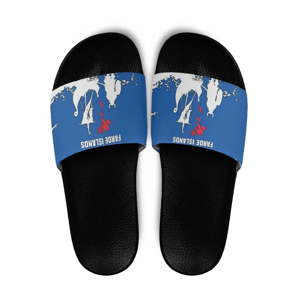 Faroe Islands Slide Sandals with Viking Ship and Map Silhouette - Wonder Print Shop