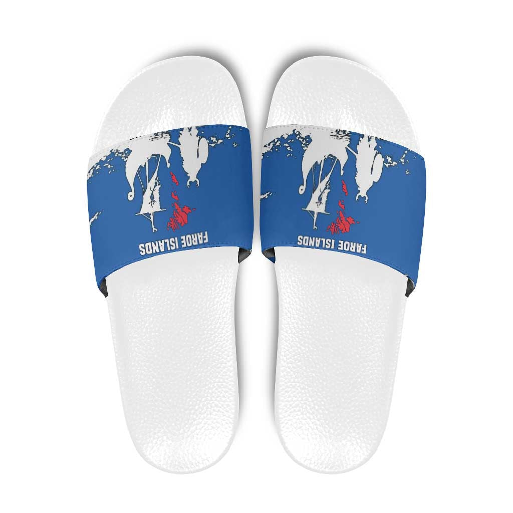 Faroe Islands Slide Sandals with Viking Ship and Map Silhouette - Wonder Print Shop