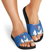 Faroe Islands Slide Sandals with Viking Ship and Map Silhouette - Wonder Print Shop