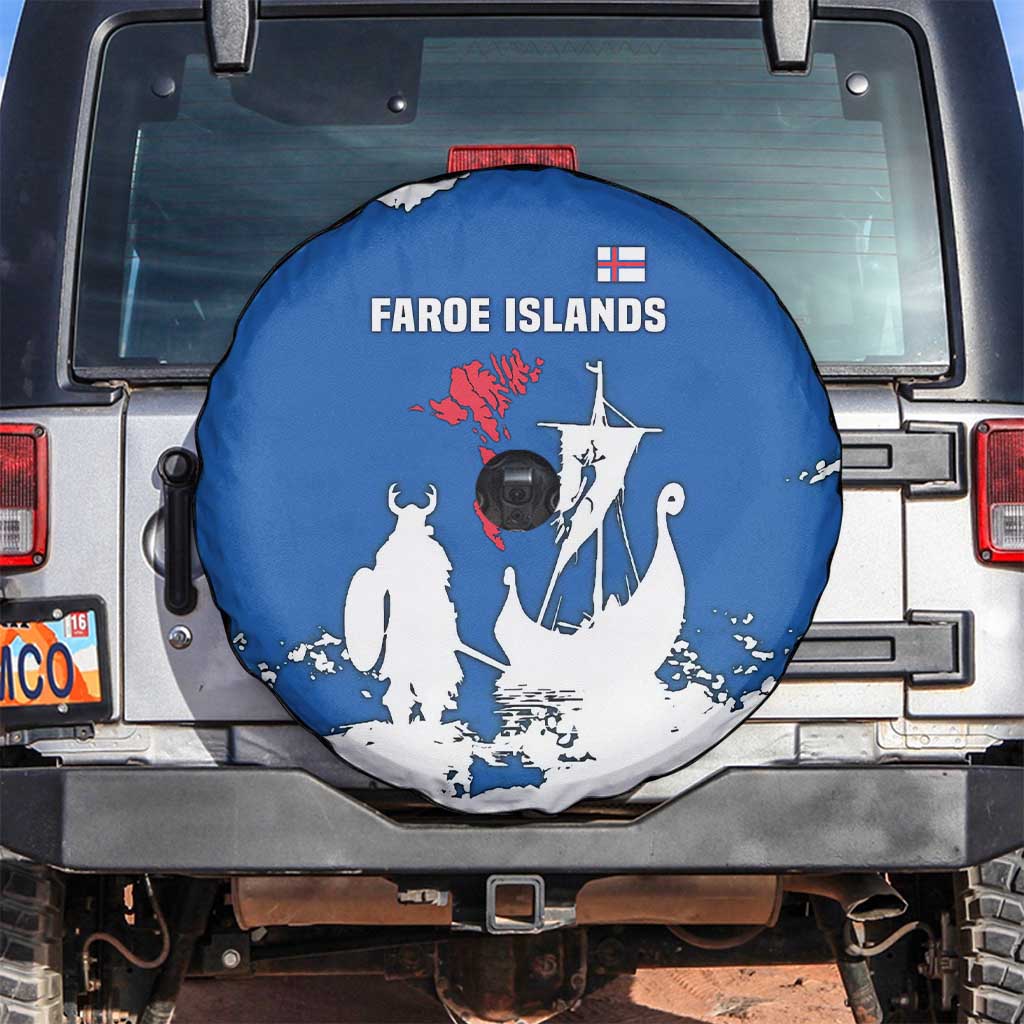 Faroe Islands Spare Tire Cover with Viking Ship and Map Silhouette - Wonder Print Shop