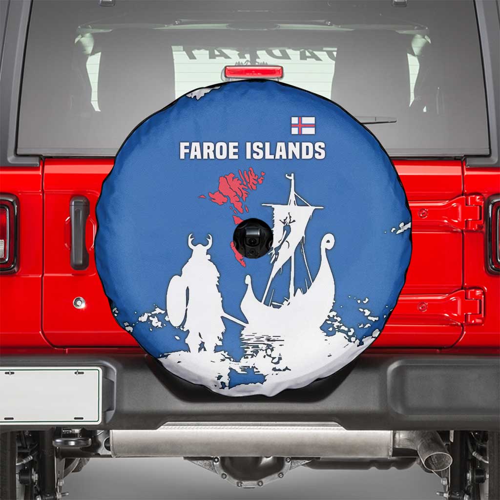 Faroe Islands Spare Tire Cover with Viking Ship and Map Silhouette - Wonder Print Shop