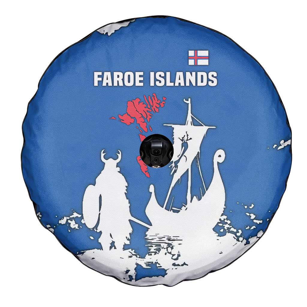 Faroe Islands Spare Tire Cover with Viking Ship and Map Silhouette - Wonder Print Shop