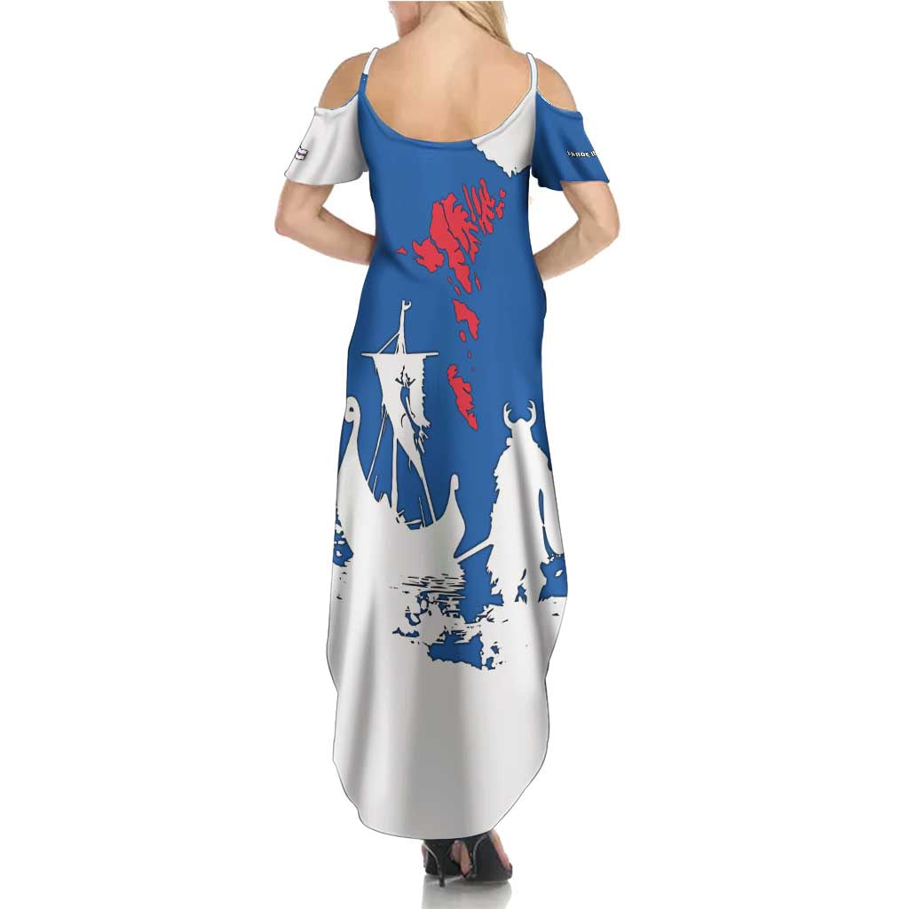 Faroe Islands Summer Maxi Dress with Viking Ship and Map Silhouette - Wonder Print Shop