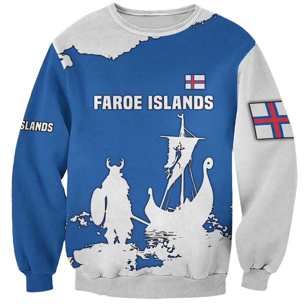 Faroe Islands Sweatshirt with Viking Ship and Map Silhouette - Wonder Print Shop