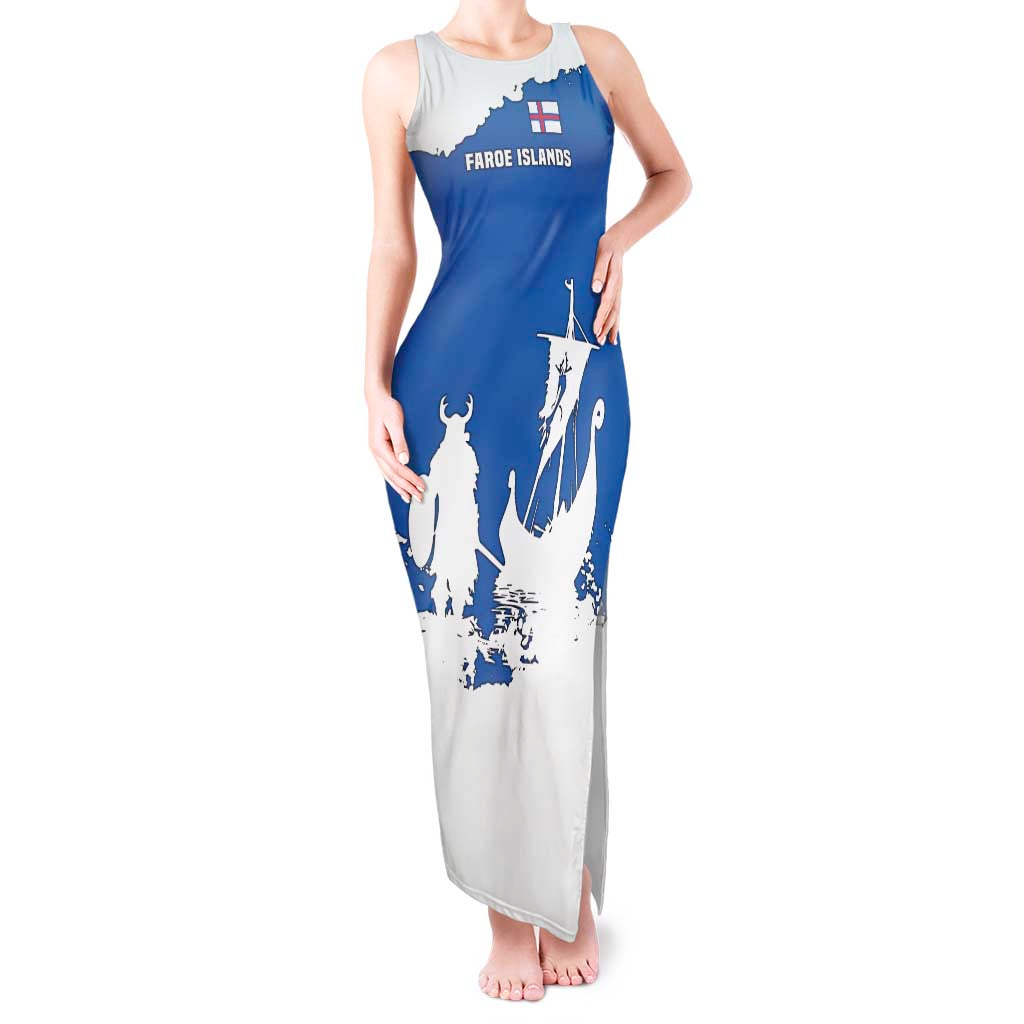Faroe Islands Tank Maxi Dress with Viking Ship and Map Silhouette - Wonder Print Shop