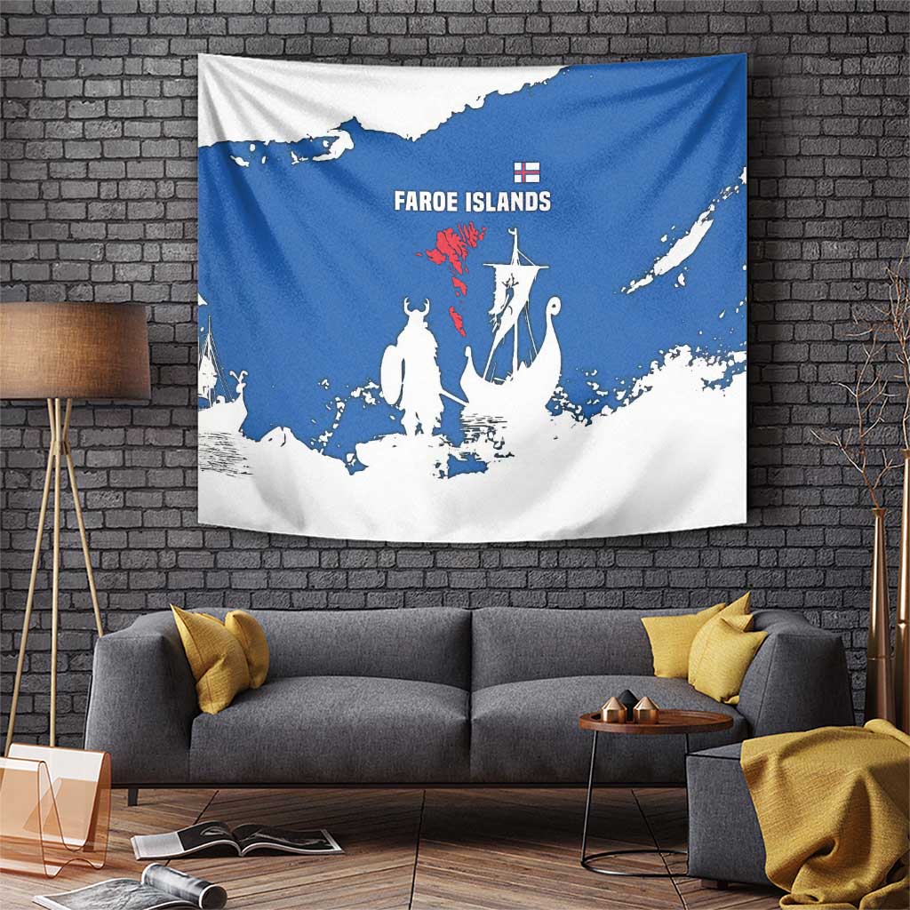 Faroe Islands Tapestry with Viking Ship and Map Silhouette - Wonder Print Shop