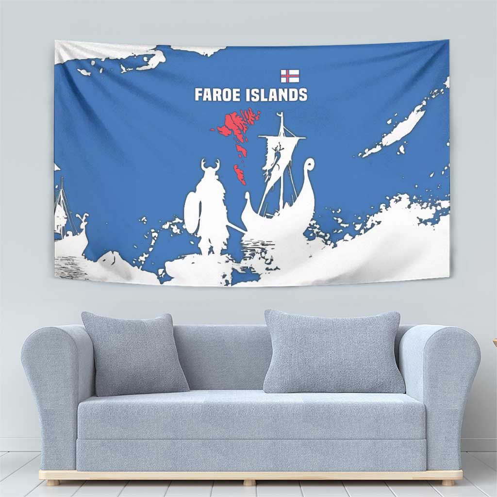 Faroe Islands Tapestry with Viking Ship and Map Silhouette - Wonder Print Shop