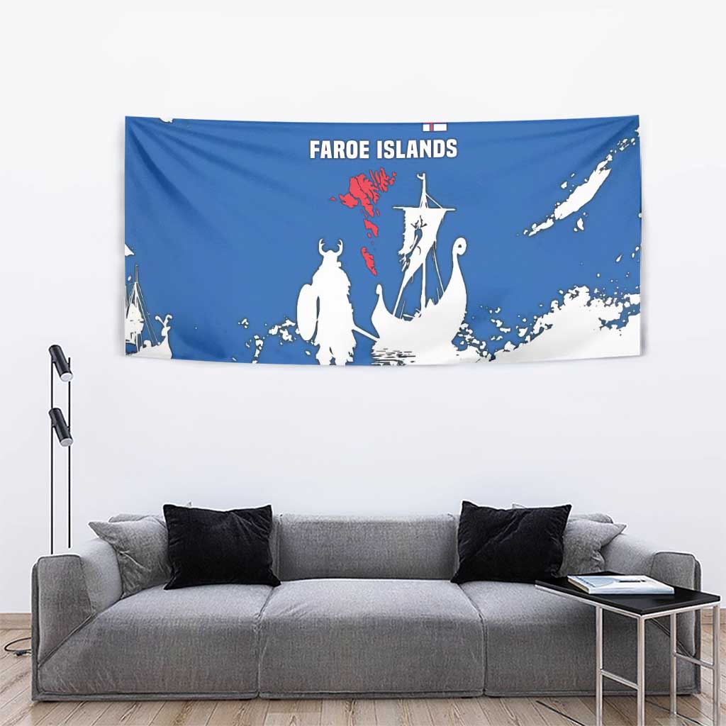 Faroe Islands Tapestry with Viking Ship and Map Silhouette - Wonder Print Shop