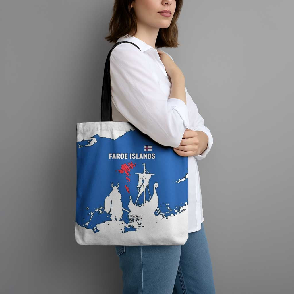 Faroe Islands Tote Bag with Viking Ship and Map Silhouette - Wonder Print Shop