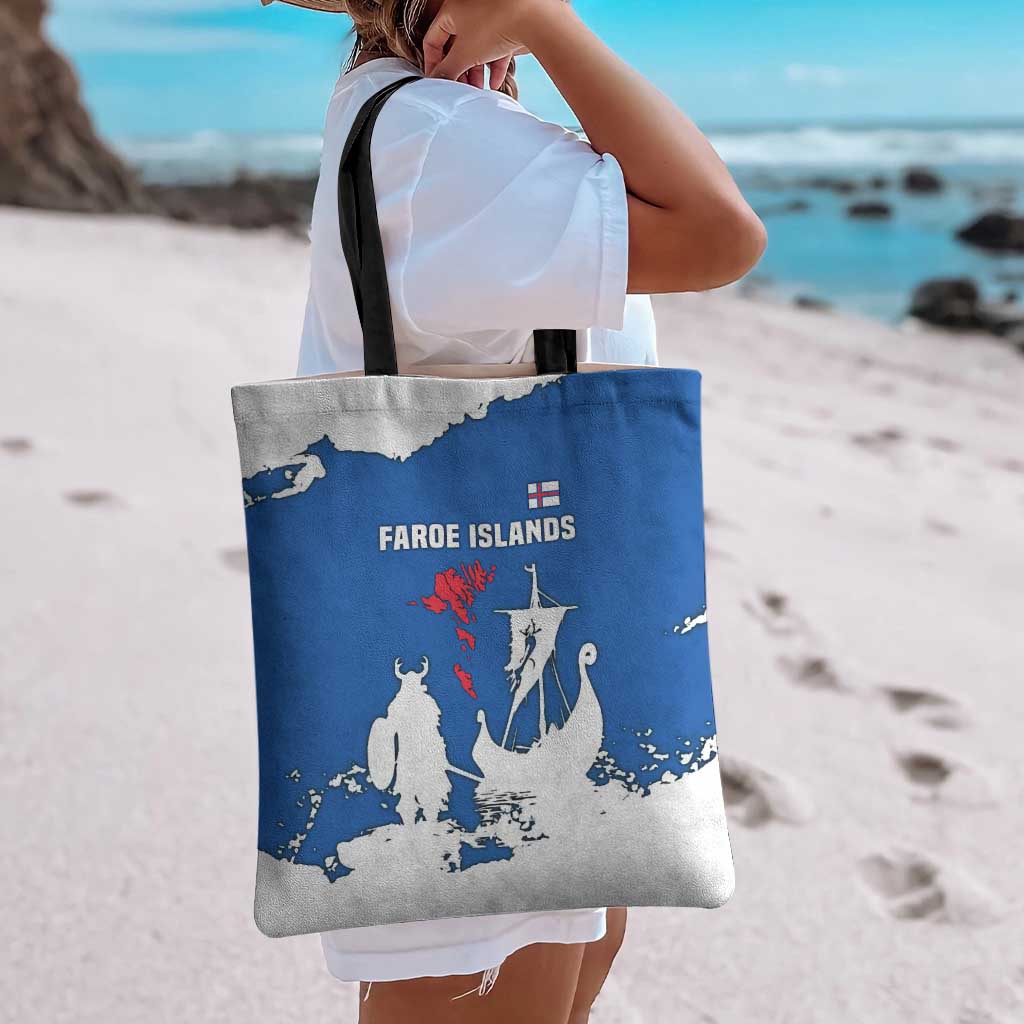 Faroe Islands Tote Bag with Viking Ship and Map Silhouette - Wonder Print Shop