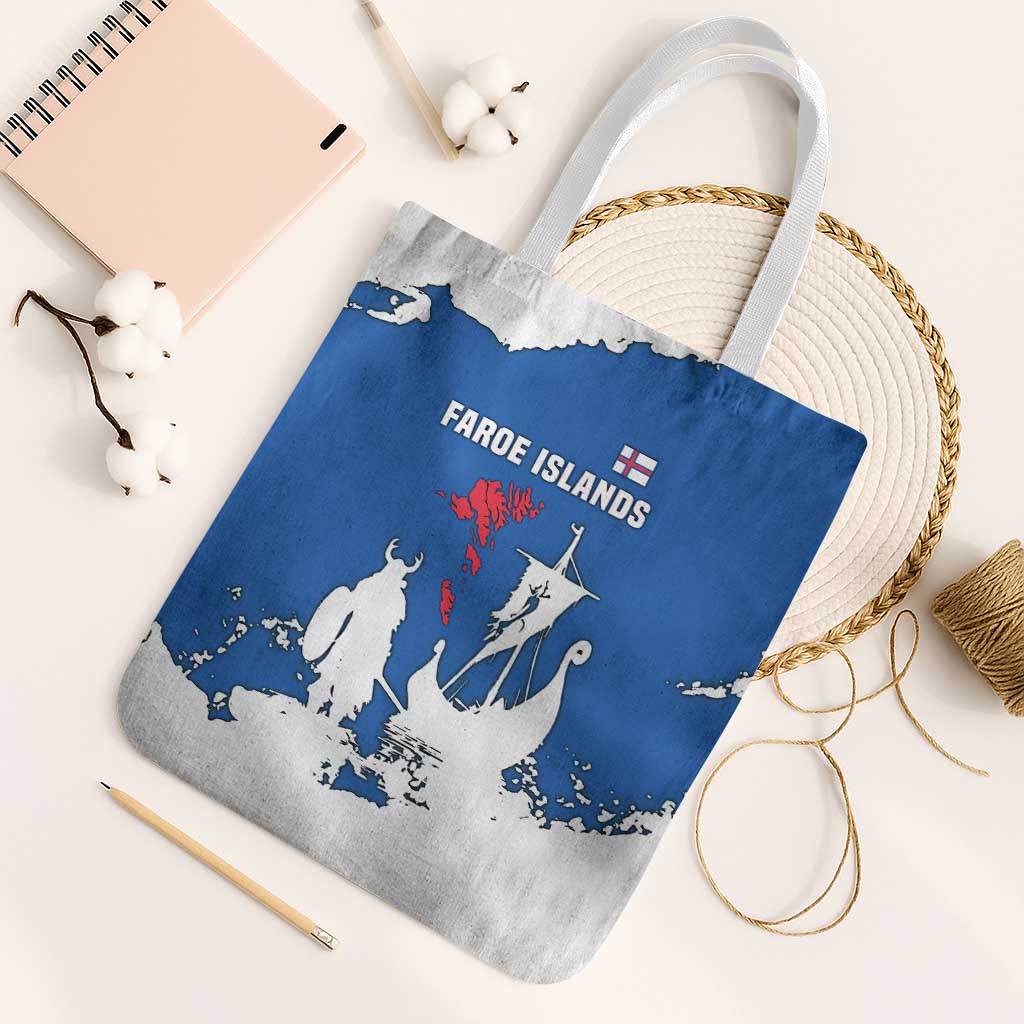 Faroe Islands Tote Bag with Viking Ship and Map Silhouette - Wonder Print Shop