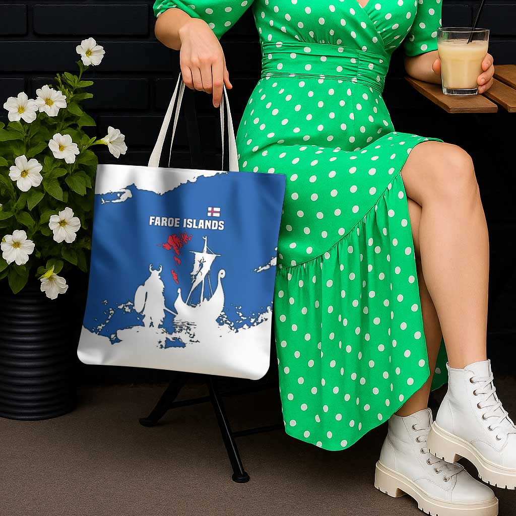 Faroe Islands Tote Bag with Viking Ship and Map Silhouette - Wonder Print Shop