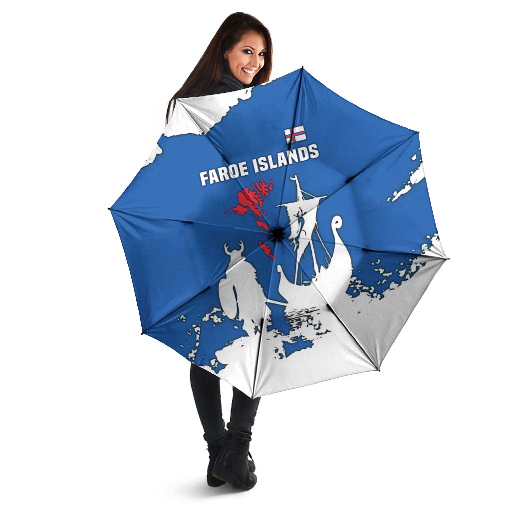 Faroe Islands Umbrella with Viking Ship and Map Silhouette - Wonder Print Shop
