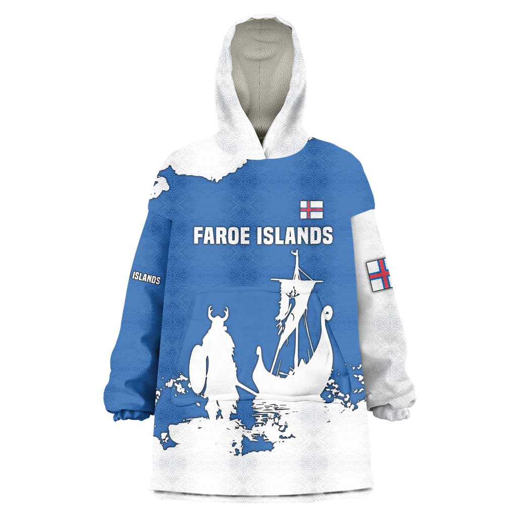Faroe Islands Wearable Blanket Hoodie with Viking Ship and Map Silhouette - Wonder Print Shop