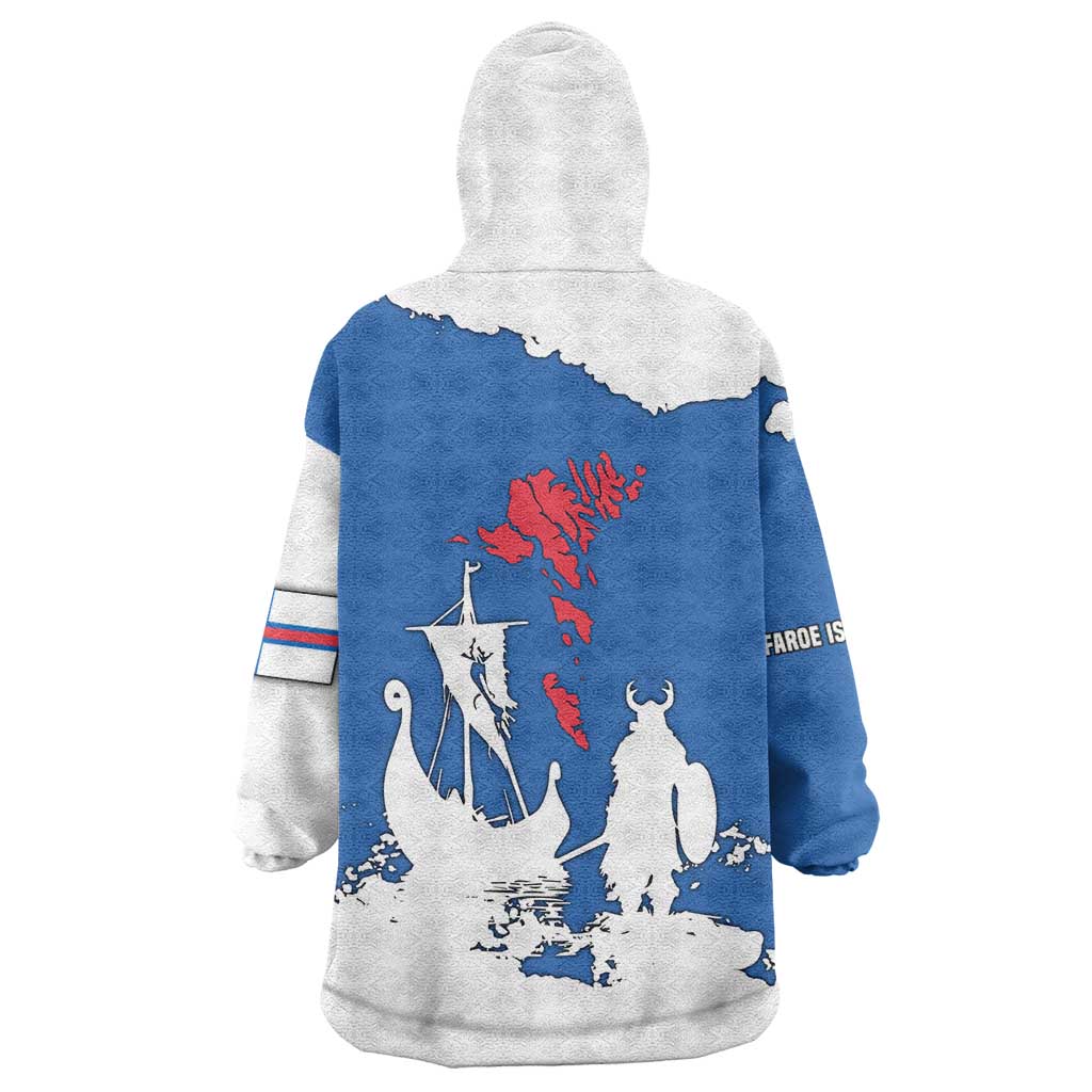 Faroe Islands Wearable Blanket Hoodie with Viking Ship and Map Silhouette - Wonder Print Shop