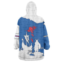 Faroe Islands Wearable Blanket Hoodie with Viking Ship and Map Silhouette - Wonder Print Shop