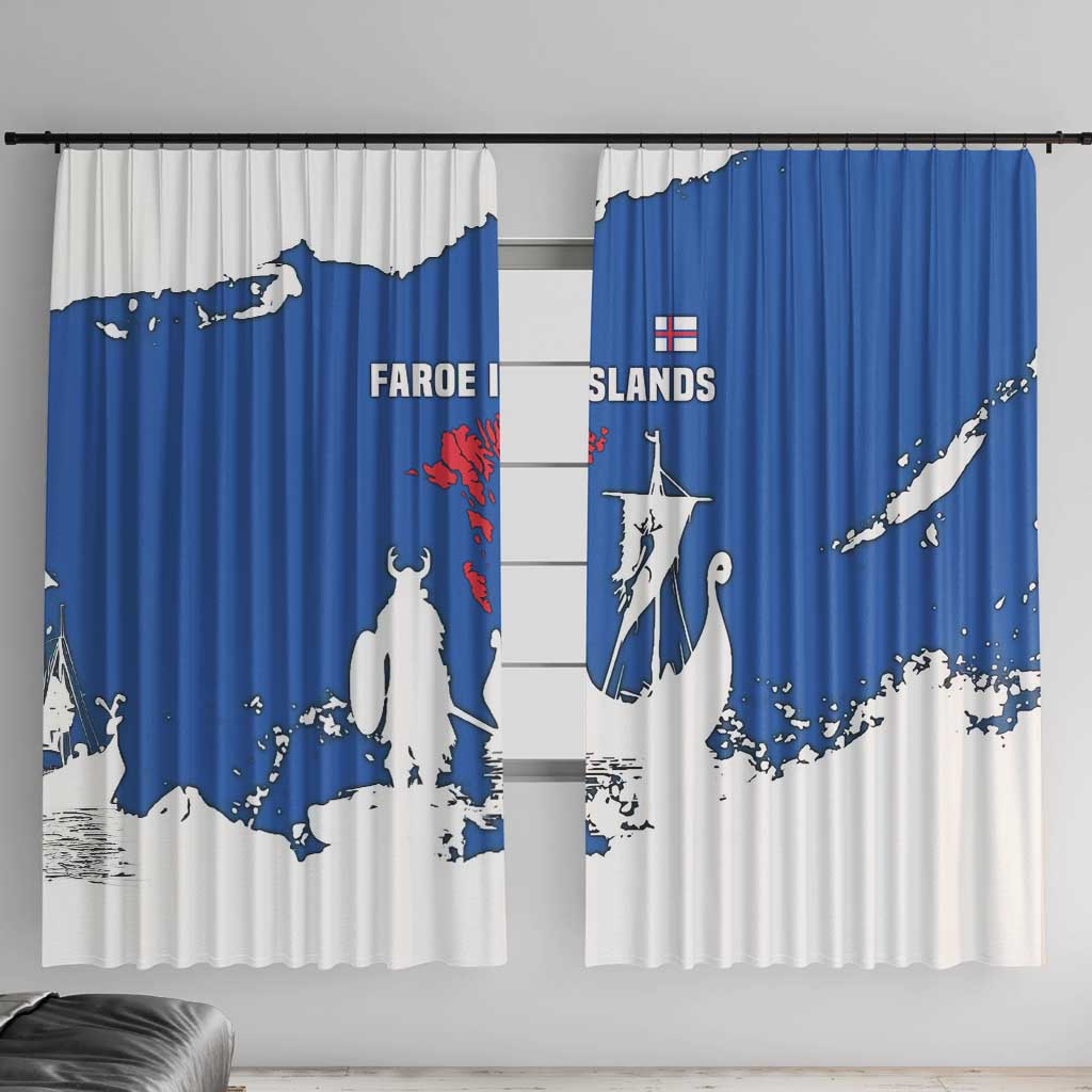 Faroe Islands Window Curtain with Viking Ship and Map Silhouette - Wonder Print Shop