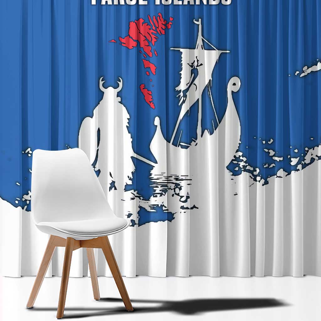 Faroe Islands Window Curtain with Viking Ship and Map Silhouette - Wonder Print Shop
