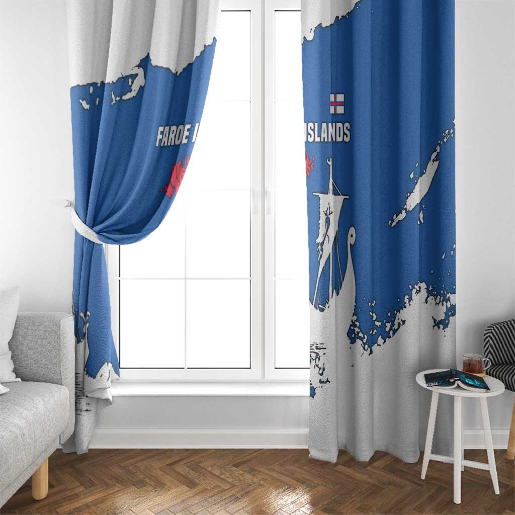 Faroe Islands Window Curtain with Viking Ship and Map Silhouette - Wonder Print Shop