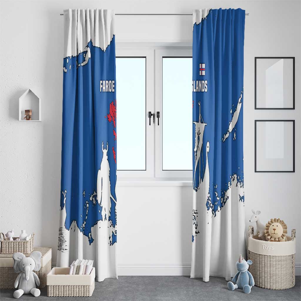 Faroe Islands Window Curtain with Viking Ship and Map Silhouette - Wonder Print Shop