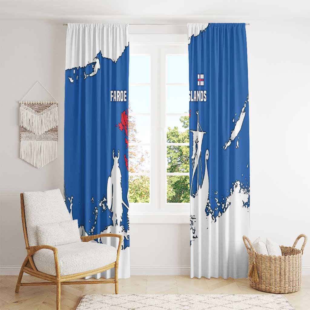 Faroe Islands Window Curtain with Viking Ship and Map Silhouette - Wonder Print Shop