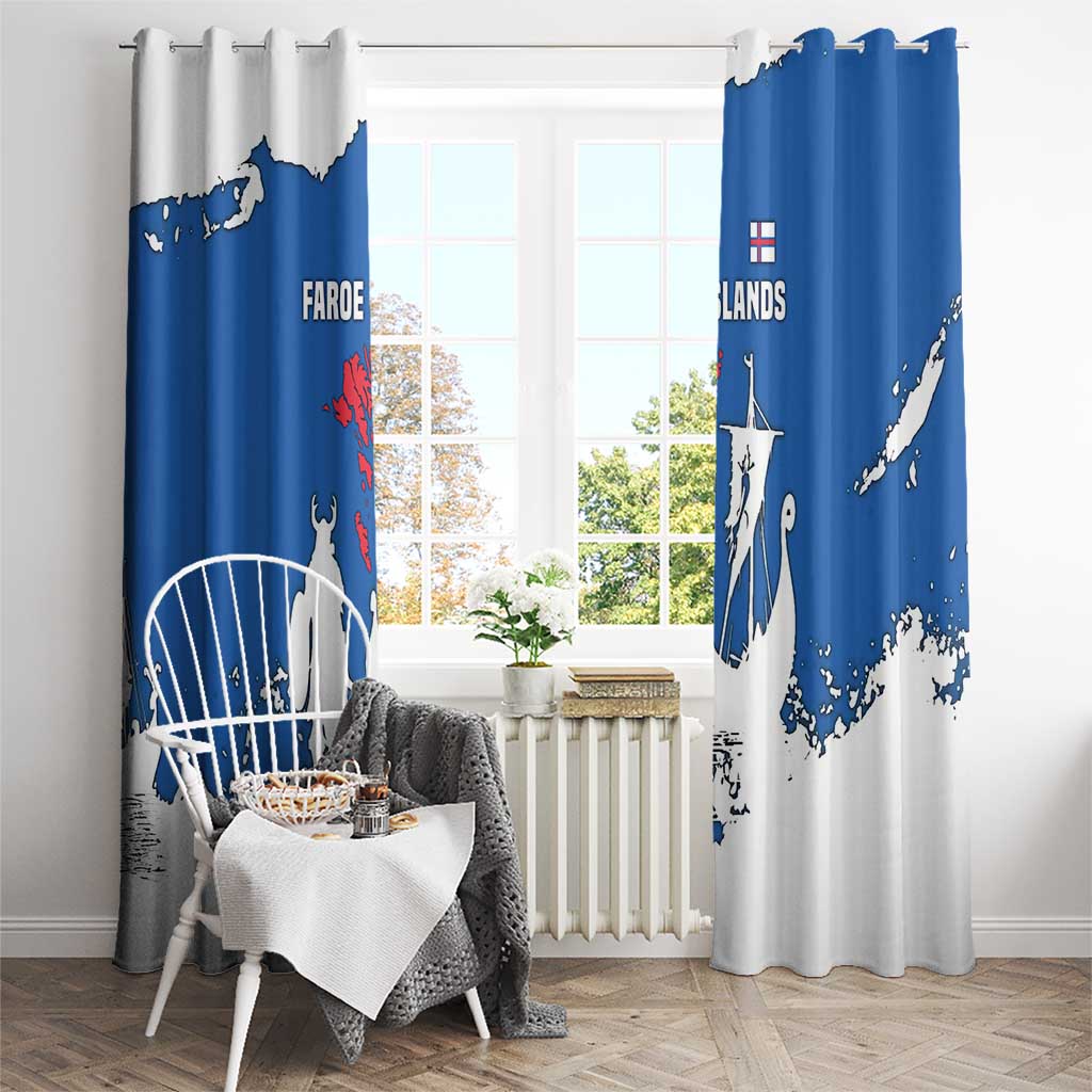 Faroe Islands Window Curtain with Viking Ship and Map Silhouette - Wonder Print Shop