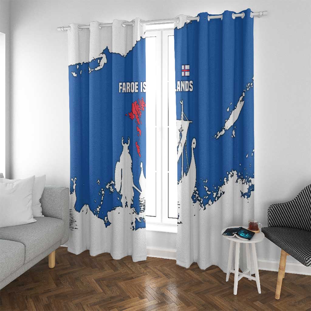 Faroe Islands Window Curtain with Viking Ship and Map Silhouette - Wonder Print Shop