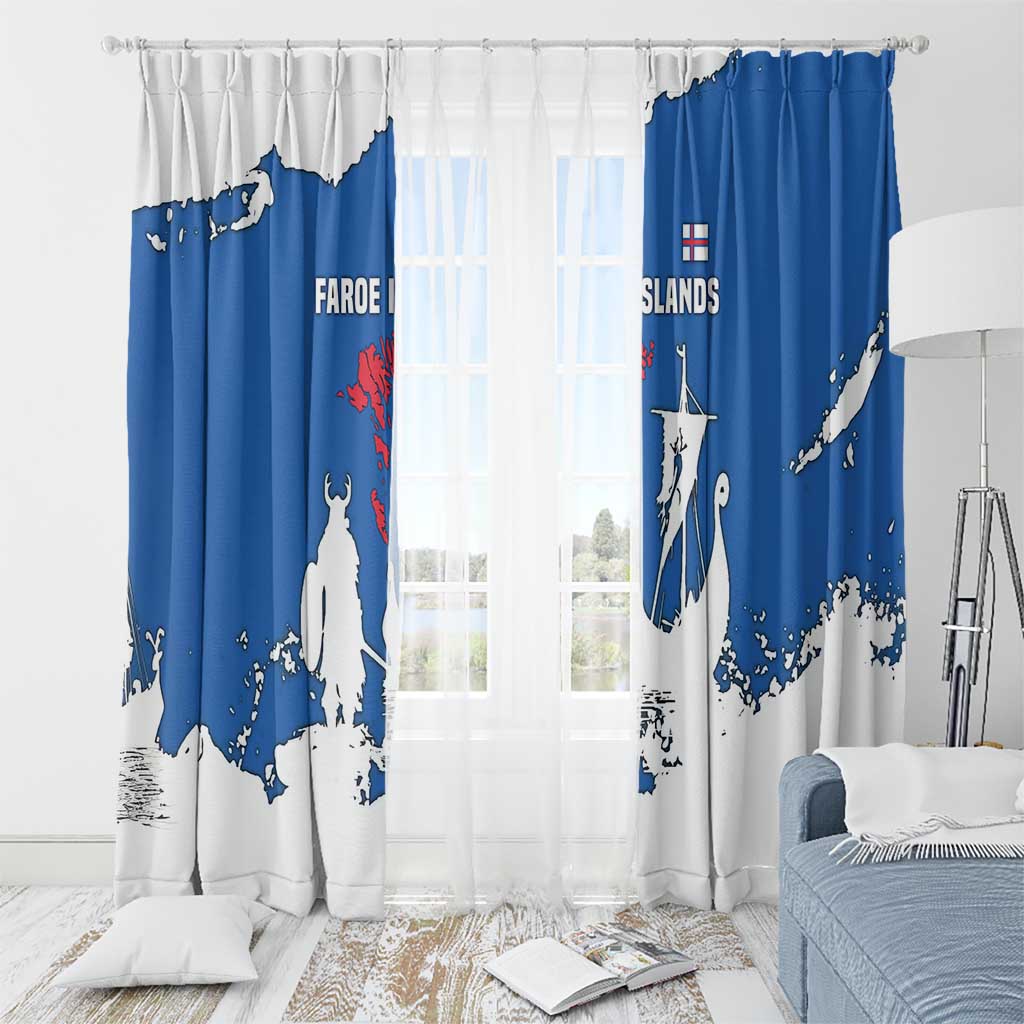 Faroe Islands Window Curtain with Viking Ship and Map Silhouette - Wonder Print Shop