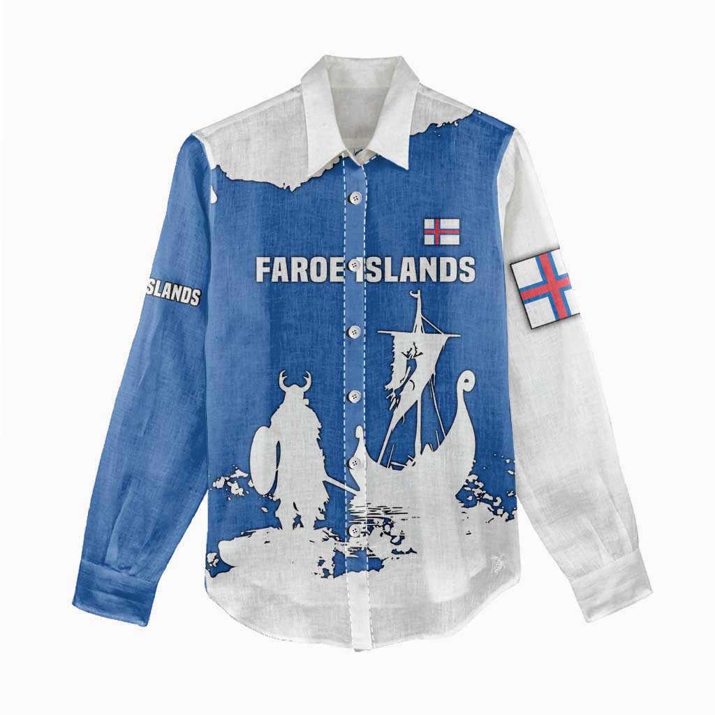 Faroe Islands Women Casual Shirt with Viking Ship and Map Silhouette - Wonder Print Shop
