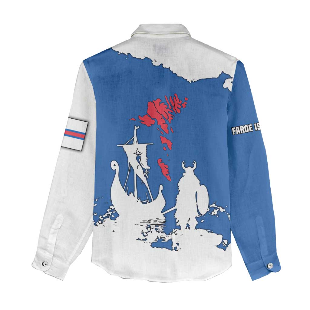 Faroe Islands Women Casual Shirt with Viking Ship and Map Silhouette - Wonder Print Shop