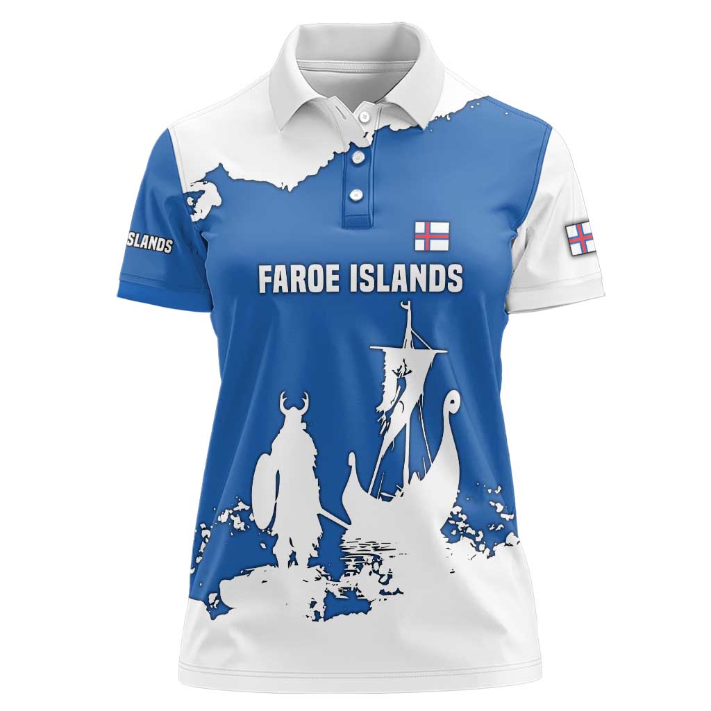 Faroe Islands Women Polo Shirt with Viking Ship and Map Silhouette - Wonder Print Shop