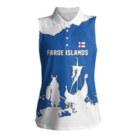Faroe Islands Women Sleeveless Polo Shirt with Viking Ship and Map Silhouette - Wonder Print Shop