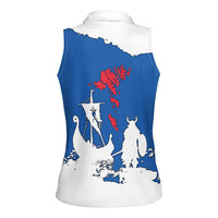 Faroe Islands Women Sleeveless Polo Shirt with Viking Ship and Map Silhouette - Wonder Print Shop