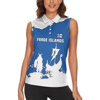 Faroe Islands Women Sleeveless Polo Shirt with Viking Ship and Map Silhouette - Wonder Print Shop