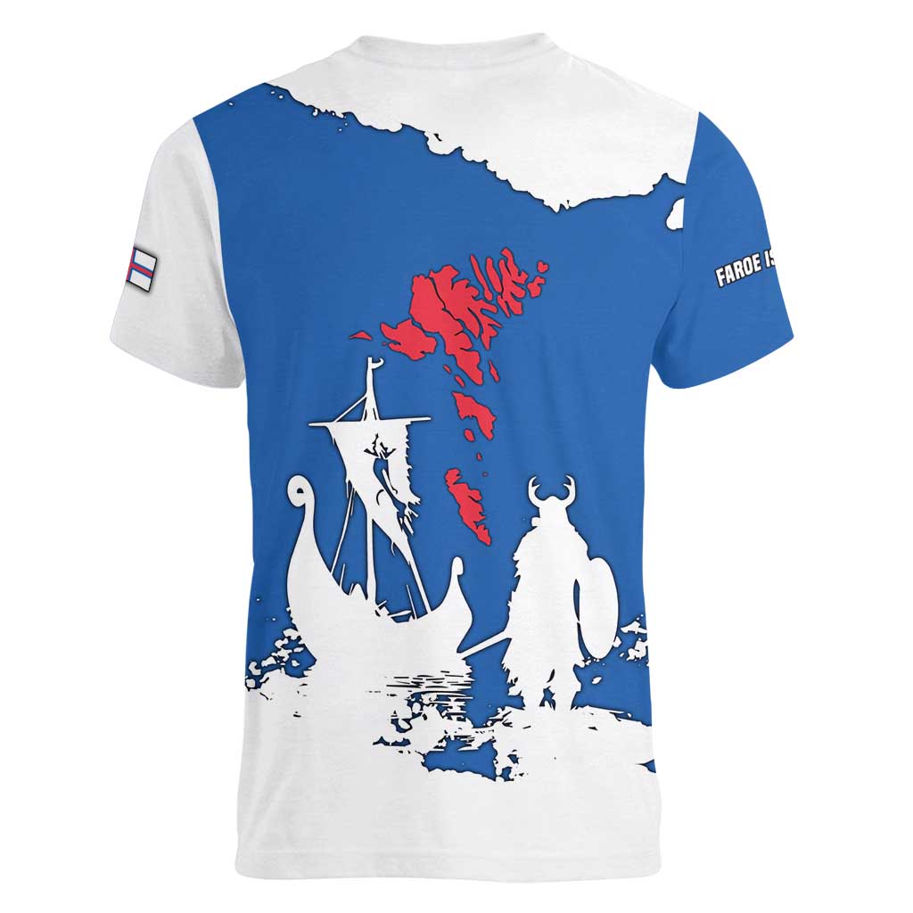 Faroe Islands Women V-Neck T-Shirt with Viking Ship and Map Silhouette - Wonder Print Shop