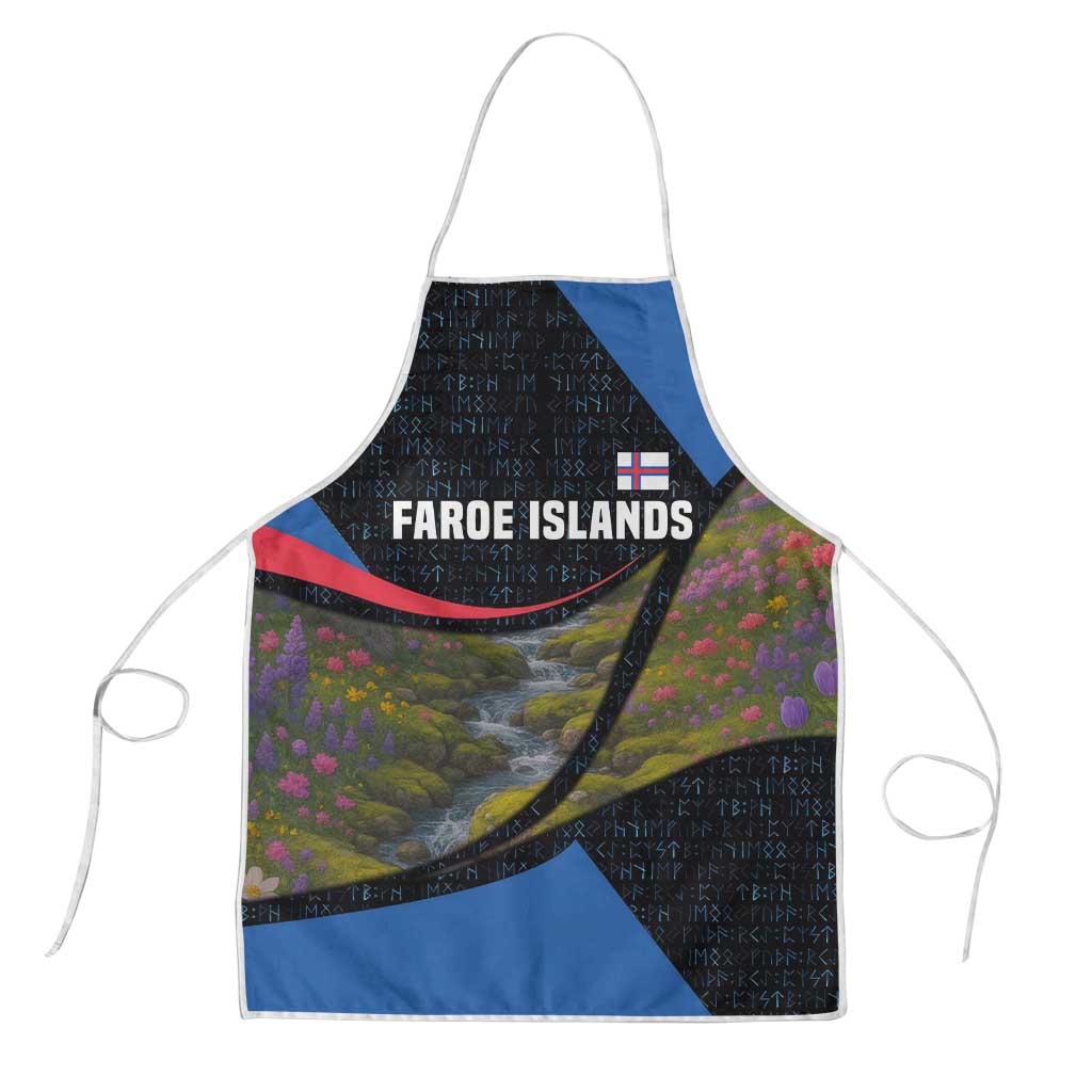 Faroe Islands Apron with Waterfall Nature Scene and Rune Pattern Design - Wonder Print Shop