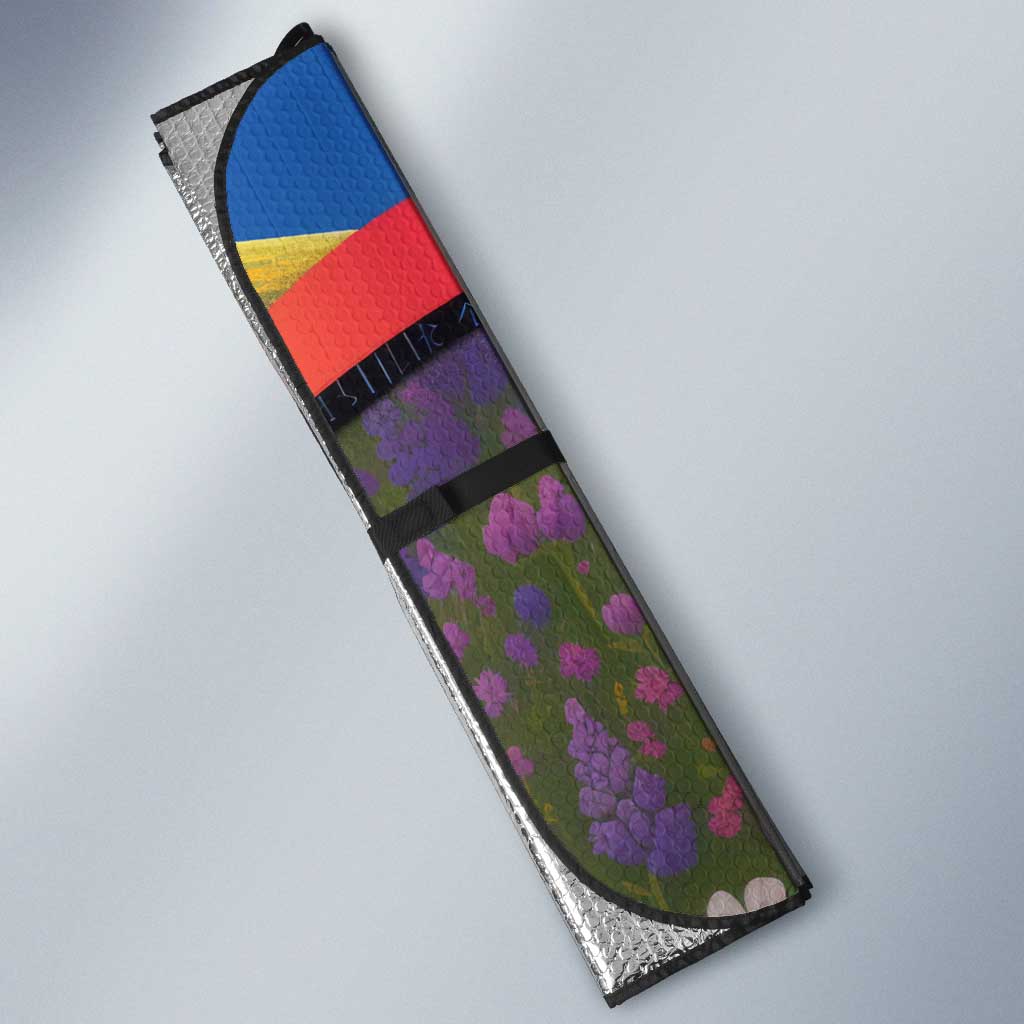 Faroe Islands Auto Sun Shade with Waterfall Nature Scene and Rune Pattern Design - Wonder Print Shop