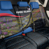 Faroe Islands Back Car Seat Cover with Waterfall Nature Scene and Rune Pattern Design - Wonder Print Shop