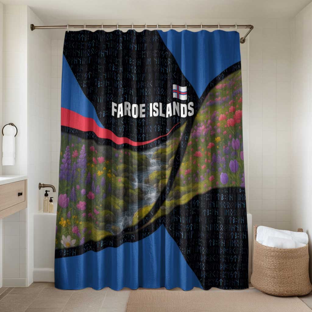 Faroe Islands Bathroom Set with Waterfall Nature Scene and Rune Pattern Design - Wonder Print Shop