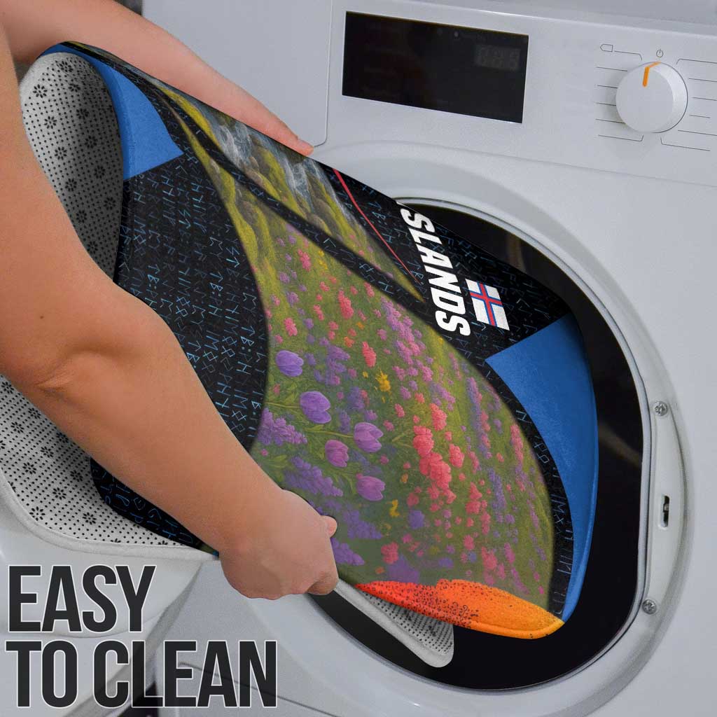 Faroe Islands Bathroom Set with Waterfall Nature Scene and Rune Pattern Design - Wonder Print Shop