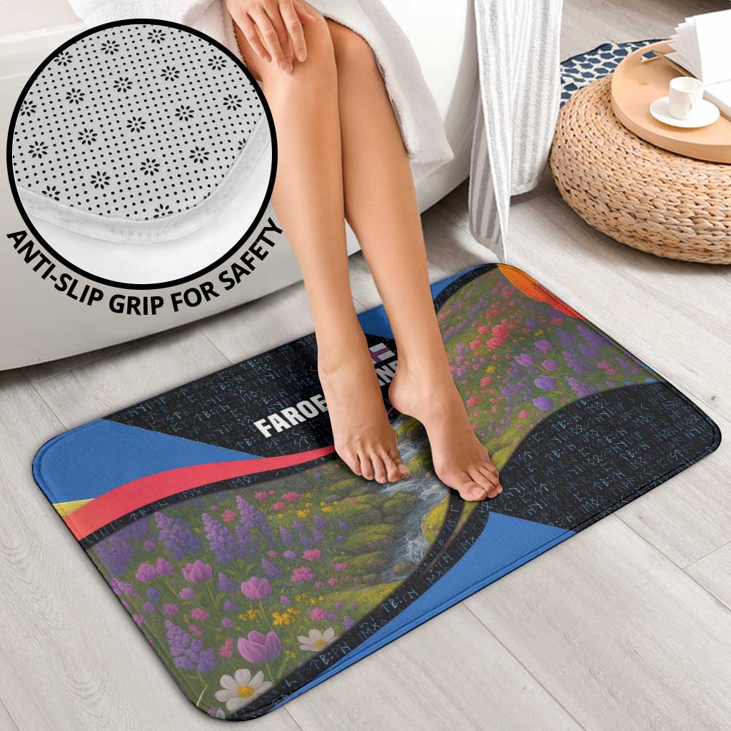 Faroe Islands Bathroom Set with Waterfall Nature Scene and Rune Pattern Design - Wonder Print Shop