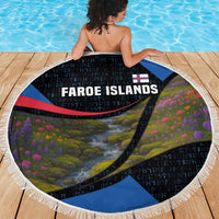 Faroe Islands Beach Blanket with Waterfall Nature Scene and Rune Pattern Design - Wonder Print Shop