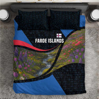 Faroe Islands Bedding Set with Waterfall Nature Scene and Rune Pattern Design - Wonder Print Shop