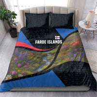Faroe Islands Bedding Set with Waterfall Nature Scene and Rune Pattern Design - Wonder Print Shop