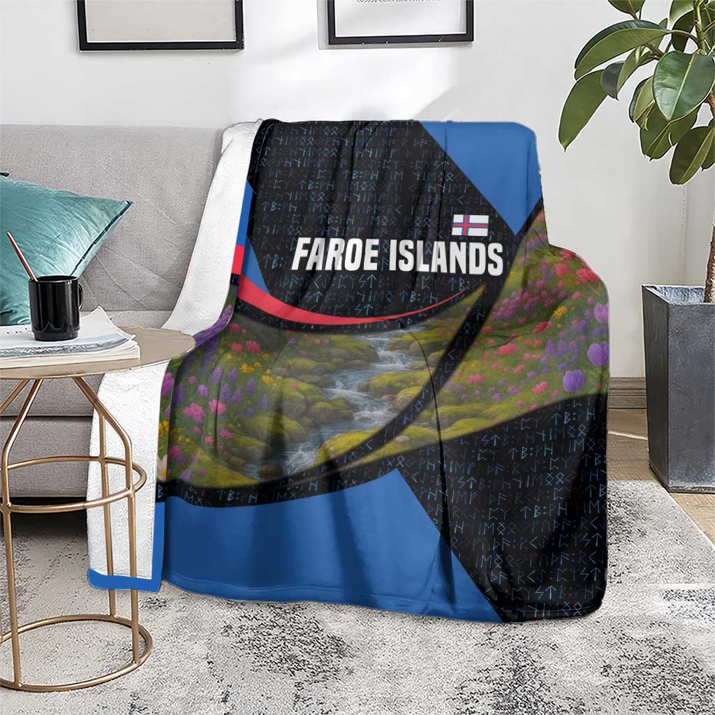 Faroe Islands Blanket with Waterfall Nature Scene and Rune Pattern Design - Wonder Print Shop