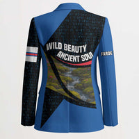 Faroe Islands Blazer with Waterfall Nature Scene and Rune Pattern Design - Wonder Print Shop