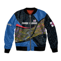 Faroe Islands Bomber Jacket with Waterfall Nature Scene and Rune Pattern Design - Wonder Print Shop