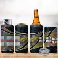 Faroe Islands 4 in 1 Can Cooler Tumbler with Waterfall Nature Scene and Rune Pattern Design - Wonder Print Shop