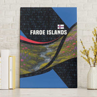 Faroe Islands Canvas Wall Art with Waterfall Nature Scene and Rune Pattern Design - Wonder Print Shop